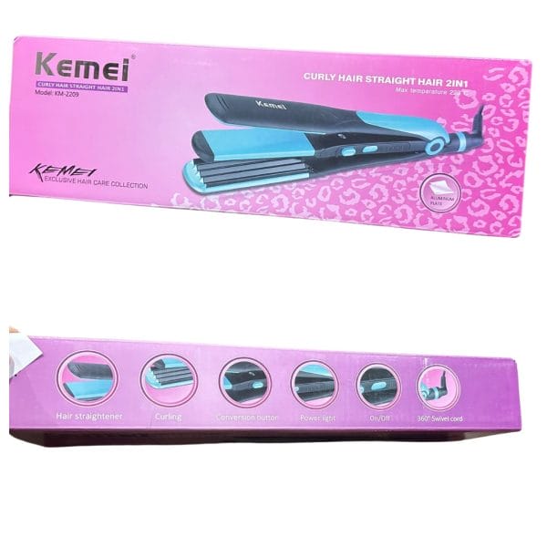 Kemei KM-2209 2-in-1 Hair Straightener and Curler - Image 2